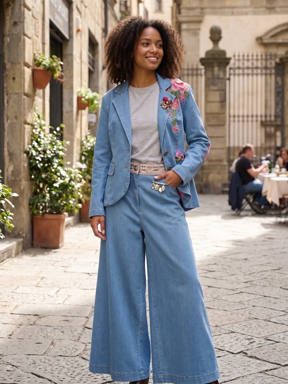 ARATTA  light wash wide leg denim pants.